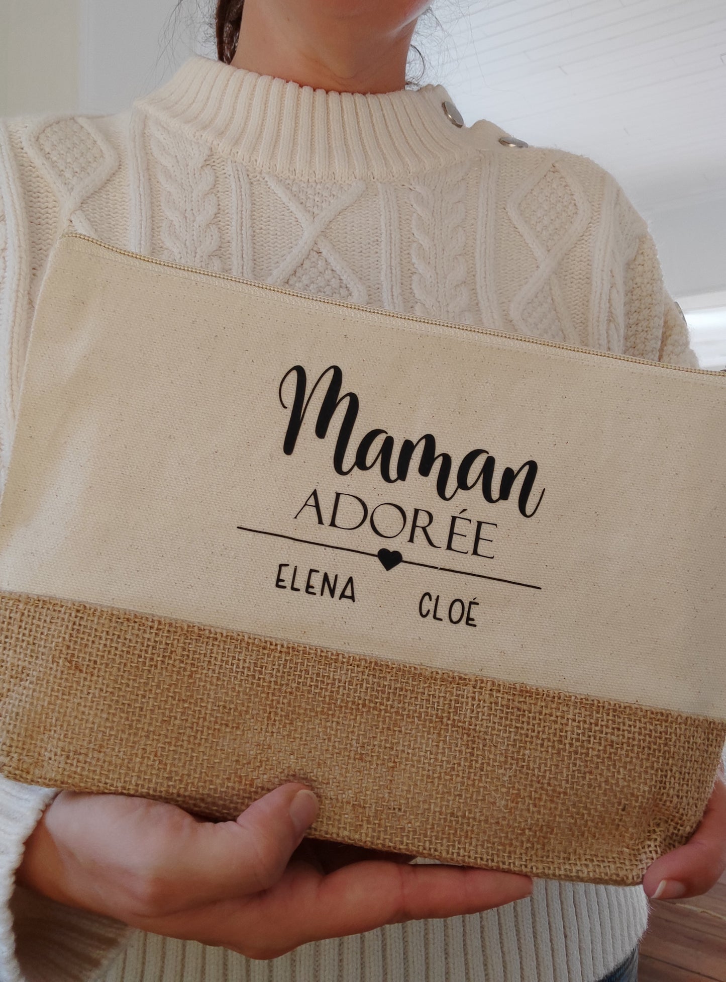 Pochette personnalisée en coton et jute – Un cadeau unique et rempli d’amour