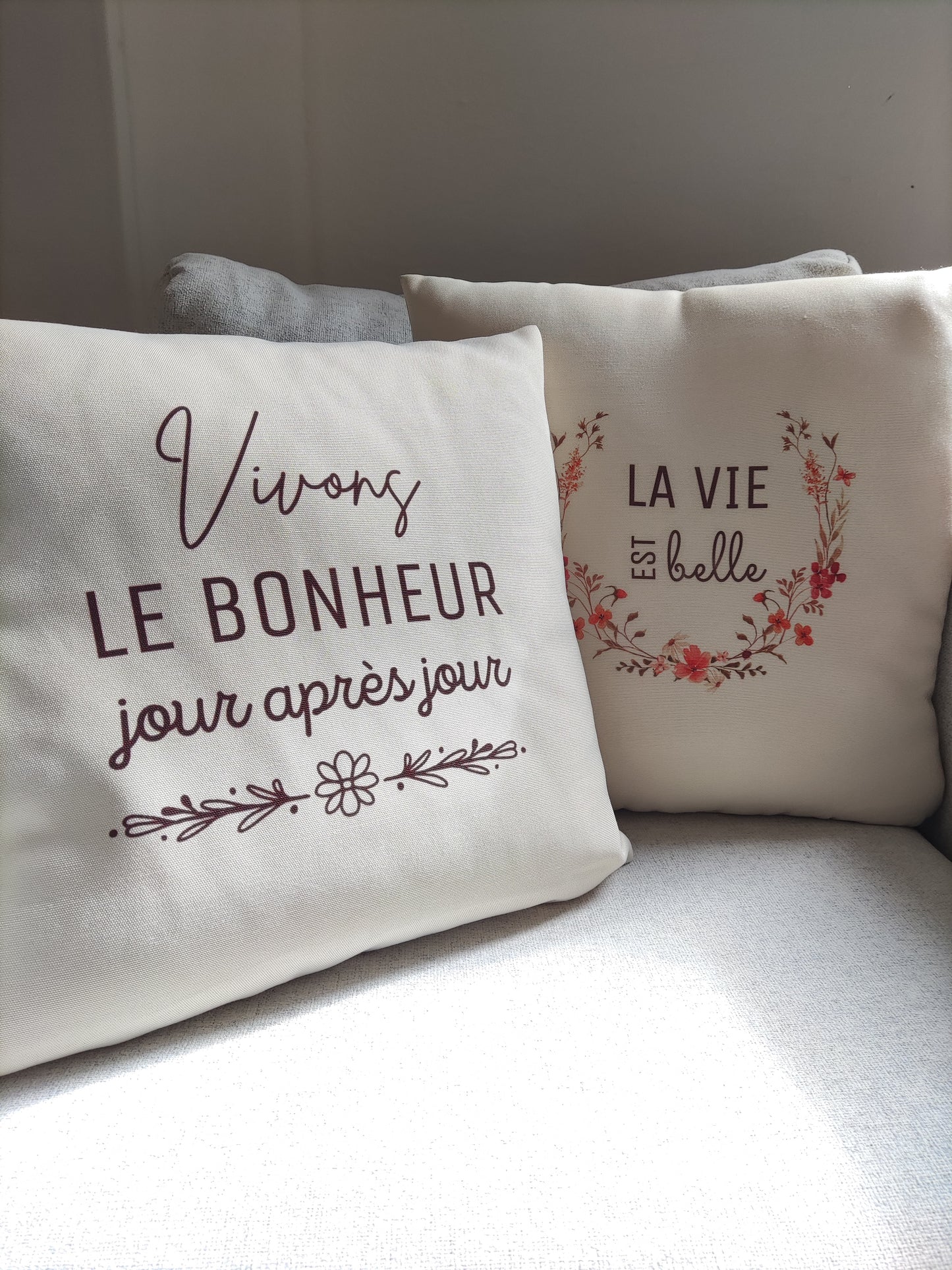 Housse de Coussin - Vivons le bonheur jour après jour