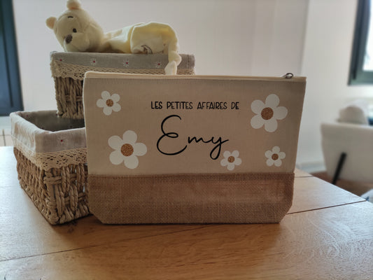 Pochette personnalisée, trousse de toilette, trousse personnalisable marguerites
